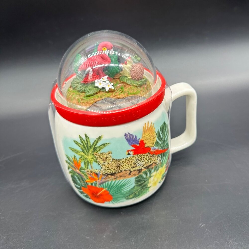 Tropical Jungle Mug Souvenir 3D Dome Cup Flamingo Leopard Parrot Pineapple